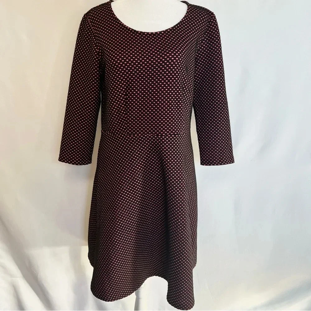 NY Collection A Line Polka Dot Dress Black Pink 3/4 Sleeve Back Zip Size Medium - Picture 15 of 15